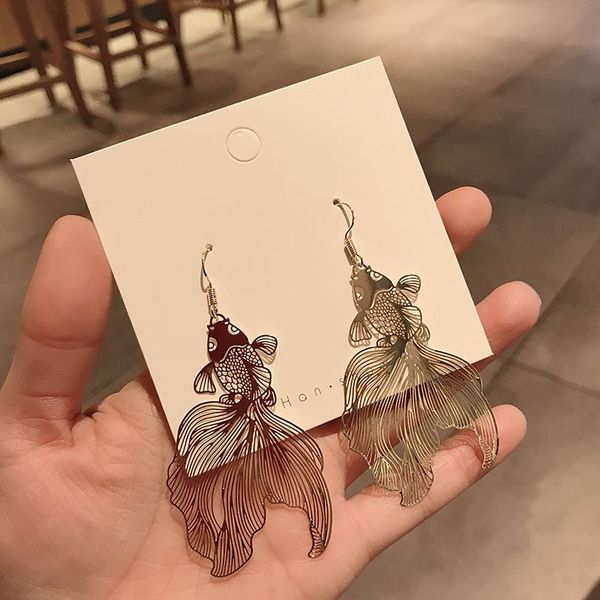 

dangle & chandelier fashion exaggerated creative design cute goldfish pendant earrings 2021 personality fishtail metal women's jewelry, Silver