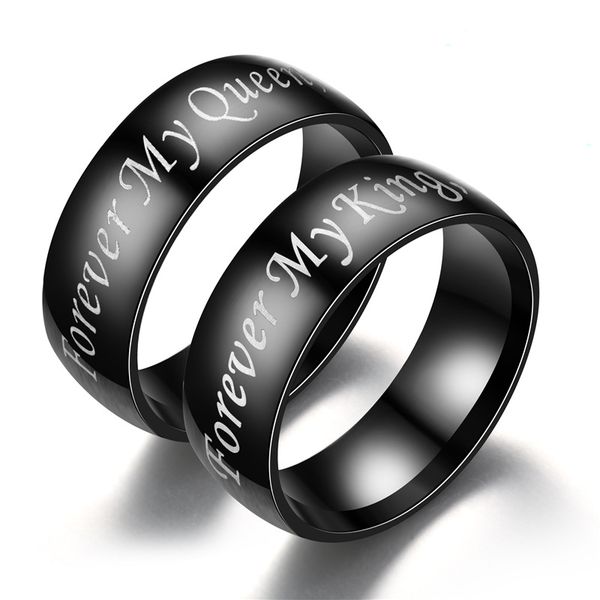 

classic black letter couple ring titanium stainless steel ring for men women fashion jewelry wedding engagement ring accesories, Silver