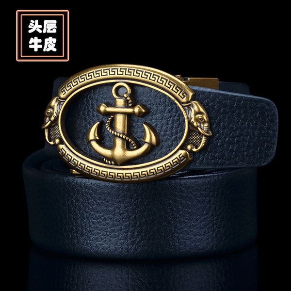 

new men's automatic buckle fashion anchor antique leather belt, Black;brown