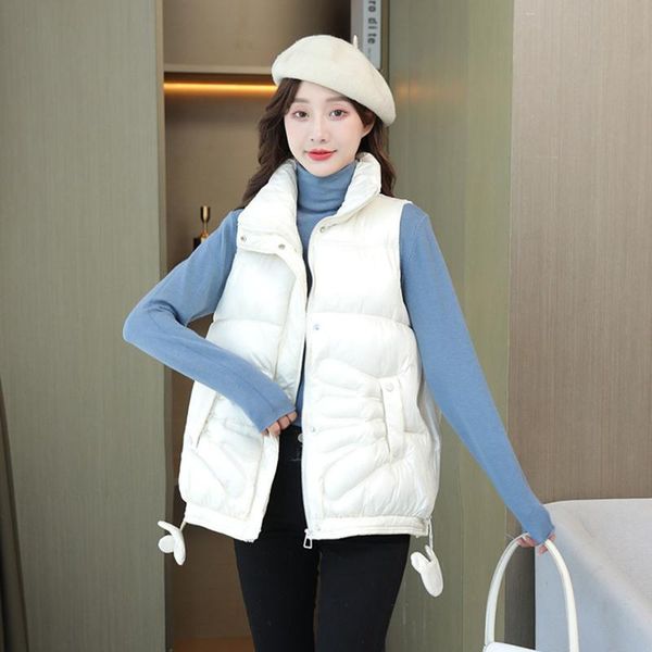 

women's vests chic women warm waistcoat fall winter 2021 korean loose college style thick down cotton vest jacket bread service outerwe, Black;white