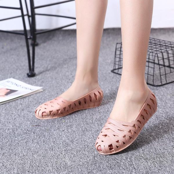

women's comfortable hollow out flat shoes mother leisure spring and summer light casual waterproofrainshoes slippers, Black