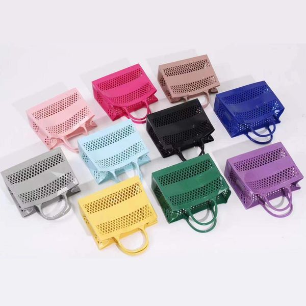 

girls candy colors handbags fashion shopping basket portable jelly bags summer large capacity hollow out baskets woman beach bag f849, Black