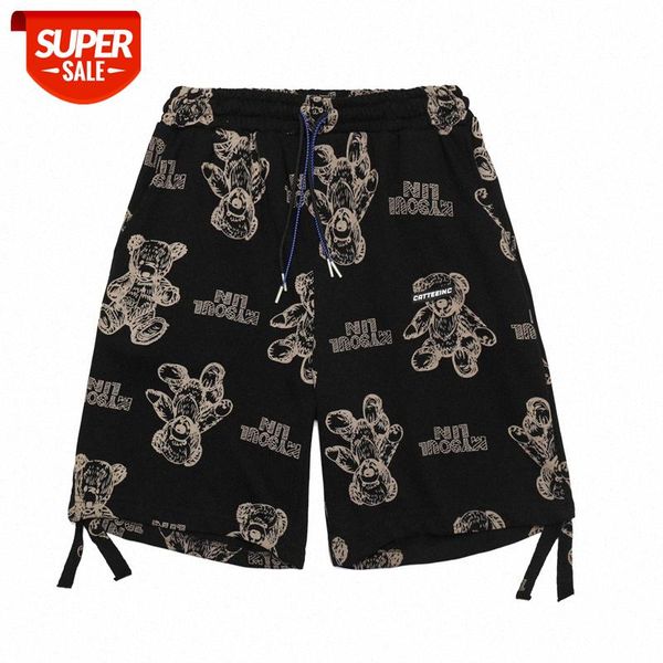

bear print sports loose oversize stream shorts beach pant #d74e, Black