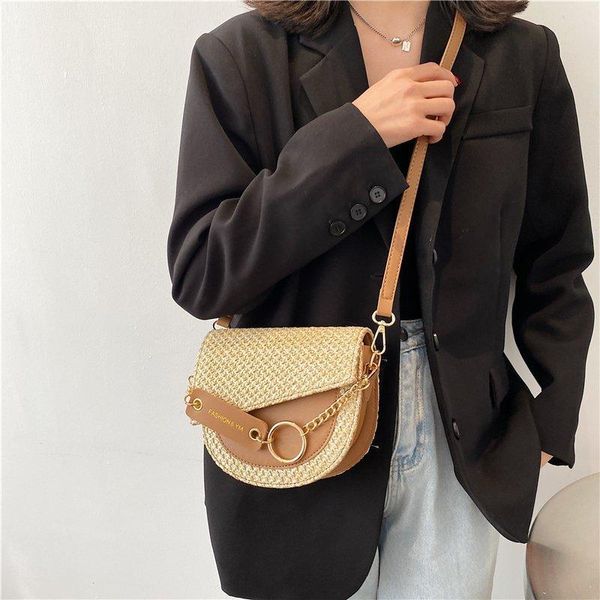 

rattan bag 2021 summer beach mini one-shoulder handbag women's chain slanted saddle shoulder bags