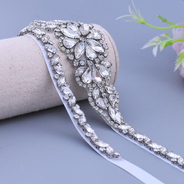 

wedding sashes s489-s handmade rhinestone belt crystal dress belts bridal sash waist satin ribbon silver accessories, White