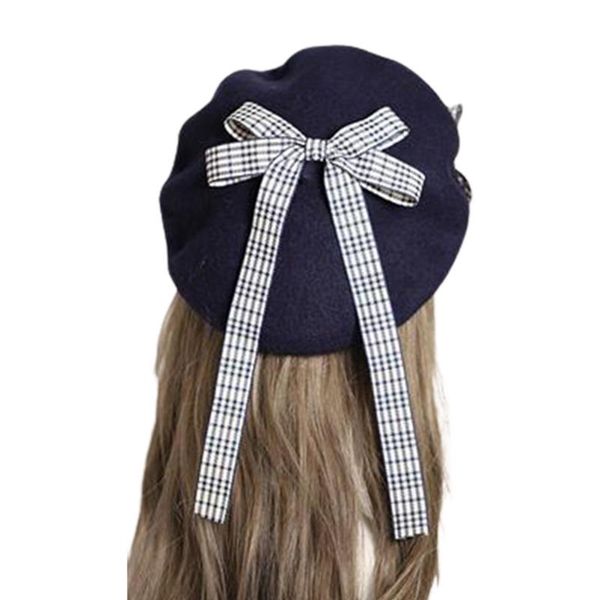 

berets soft sweet jk uniform bow hat french painter beret show face small cap lolita accessory cute female, Blue;gray