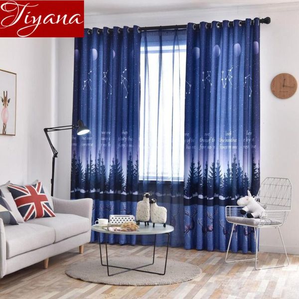 

nordic style night sky curtain for boys kids room cartoon deer design blackout bedroom sheer fabric drapes x489#30 &