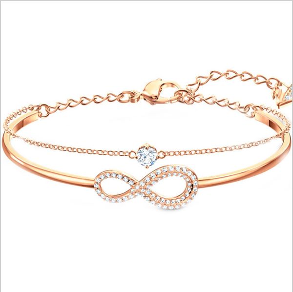 

design jewelry new love infinite bracelet eternal 8-character double-layer two in one diamond inlaid women's rose gold wang yibo fri4, Black