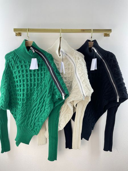 

irregular twist twill zipper sweater, White;black