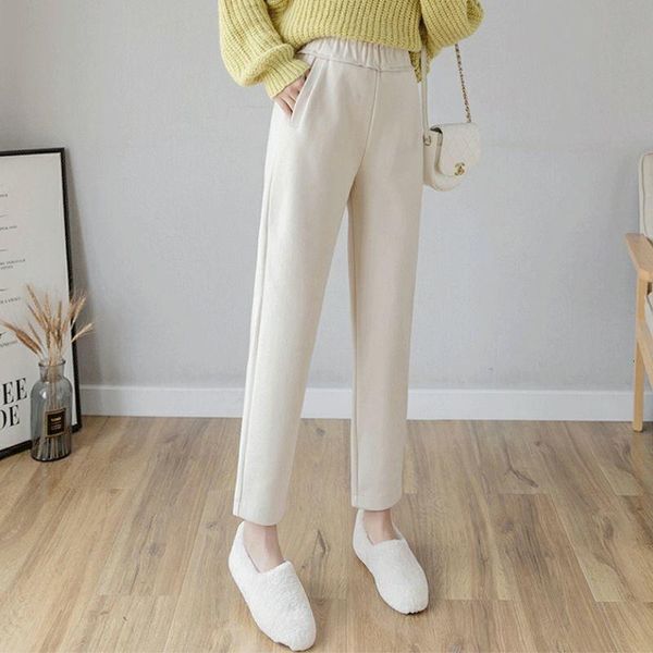 

women's pants & capris women autumn winter fashion solid color woolen female casual harem trousers ladies high waist loose m480 aimd, Black;white