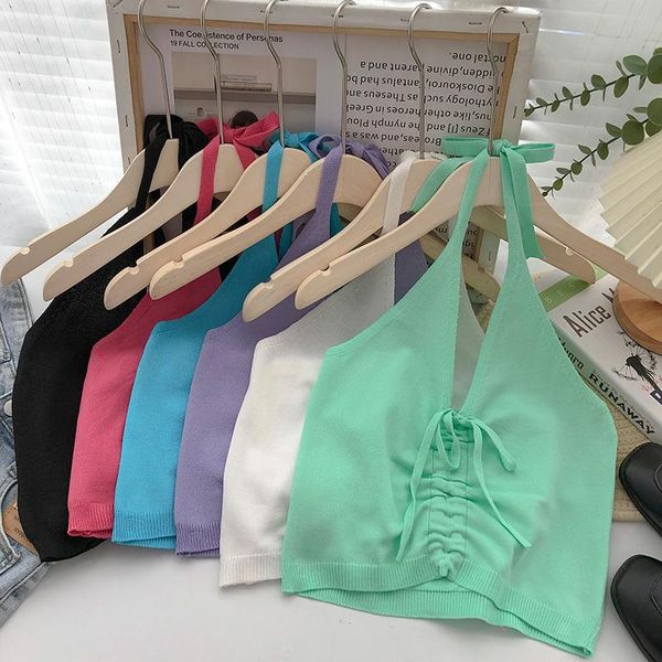 

women's tanks & camis rings diary summer women temptation bare chest solid color camisole with a niche knitted top, White