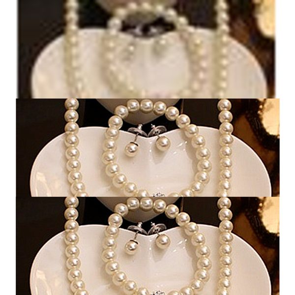 

factory high ball women bridal necklace bracelet earrings quality cream glass pearl and disco rhinestone wedding jewelai5y, Black