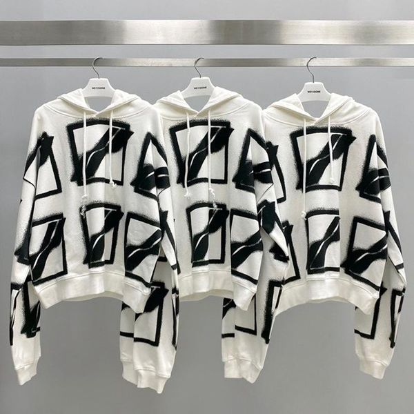 

men's hoodies & sweatshirts high street brand we11done logo print streetwear hooded y2k women's oversized hoodie, Black