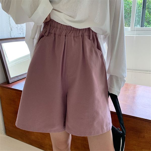 

prom retro loose elastic-waist plus size vintage femme casual streetwear summer all-match high waist wide leg shorts 210421, White;black