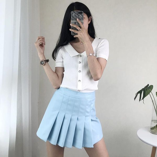 

women's t-shirt pearl button short sleeve top, White