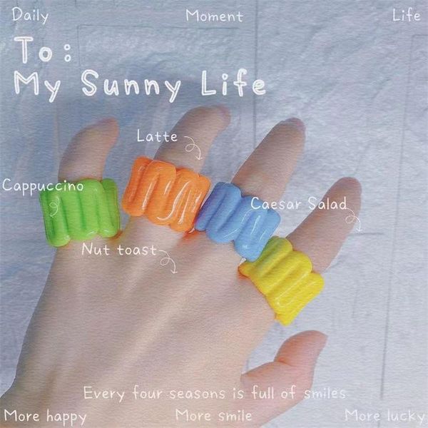 

cluster rings ganxin aesthetic resin for women 2021 statement candy colorful acrylic ring geometric irregular retro jewelry anillo, Golden;silver