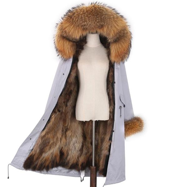 

women's fur & faux female winter jacket women real parka waterproof coat x-long hood natural raccoon outerwear streetwear detachable, Black