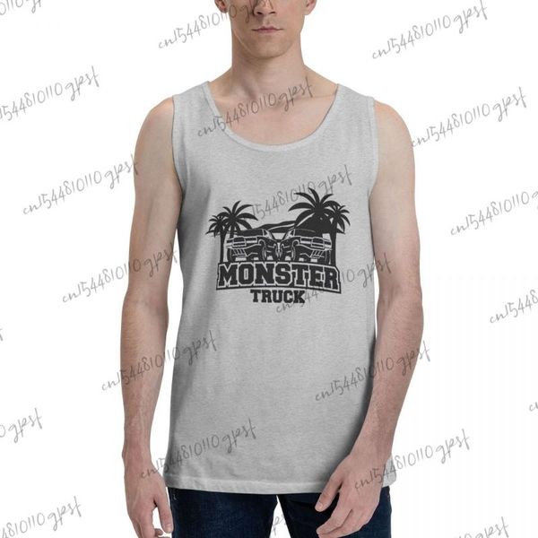

men' tank sport musculation monster truck logo badge pure cotton men gym clothing, White;black