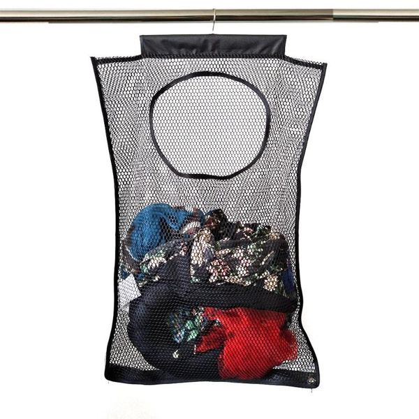 

wall hang dirty clothes bag mesh laundry hamper folding hanging storage basket portable space saving suitable for cleaning bags