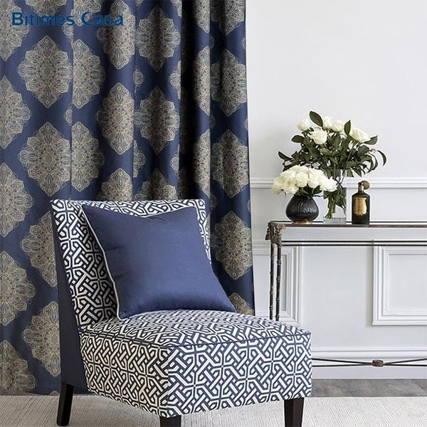 

classic vintage style windows curtains panels drape for living room bedroom home interior decoration navy blue curtain & drapes