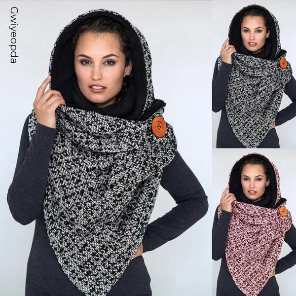 

scarves winter women scarf hooded button imitation cashmere print soft warm wrap casual shawls, Blue;gray