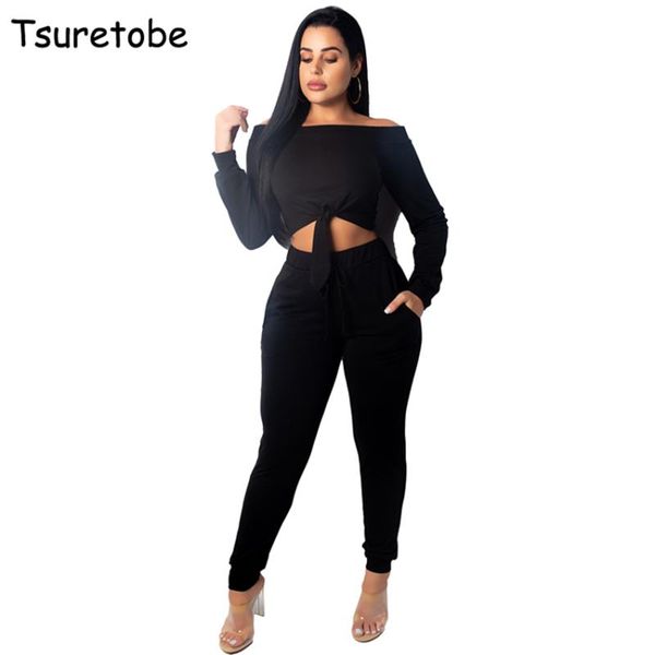 

women's jumpsuits & rompers tsuretobe autumn bodycon bandage jumpsuit female long sleeve bow tie casual vestido pure color elegant, Black;white