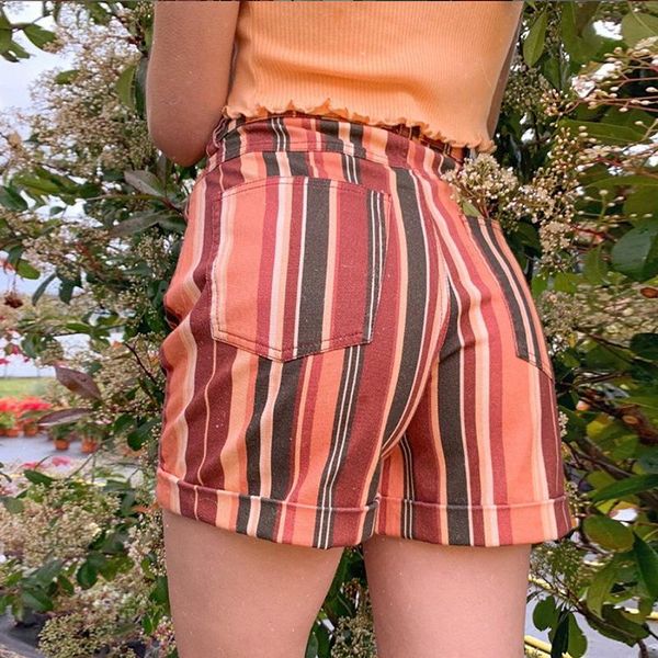 

women's shorts fashion contrast color slim high waist casual, White;black