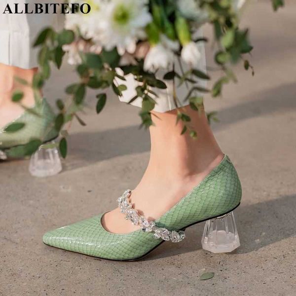 

allbitefo transparent heel design real genuine leather high heels fashion party wedding shoes women heels shoes 210611, Black