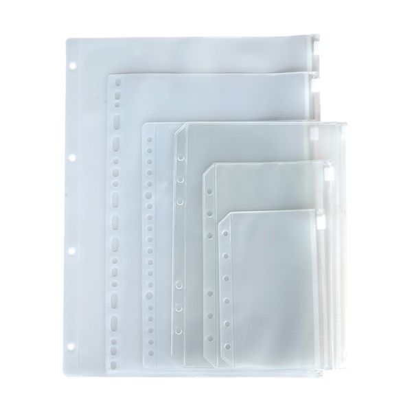 A5 / A6 / A7 Cover Libreria PVC Binder Cover Clear Zipper Storage Bag 6 Hole Impermeabile Borse di cancelleria Office Travel Documento portatile ZC342