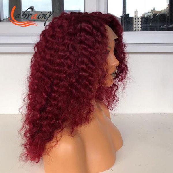 

lace wigs 13x6 kinky curly hd transparent front human hair bob burgundy red frontal full 99j pre plucked woman curl, Black;brown