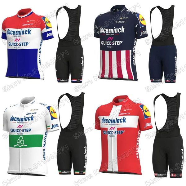 

racing sets usa quick step 2021 netherland irish cycling jersey set summer clothing road bike shirts suit bicycle bib shorts mtb, Black;blue