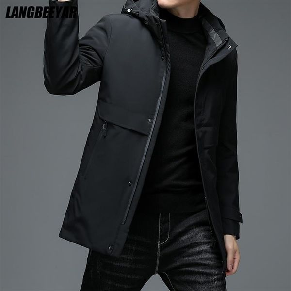 

grade designer brand casual fashion with hood winter jacket men duck down windbreaker puffer coats mens clothing 211119, Black