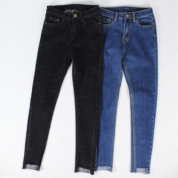

women's jeans high elastic skinny legging denim pants destroyed rregular hem cuff basic thin summer large size xl-5xl, Blue