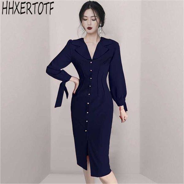 

spring elegant women single-breasted pencil dres slim business sheath bodycon dresses vestidos 210531, Black;gray