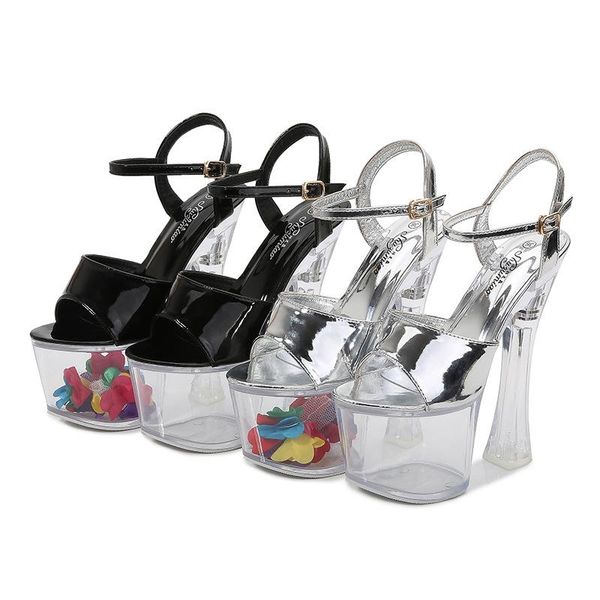 

17cm high heels crystal sandals women sandalia feminina platform wedding shoes summer zapatos de mujer, Black