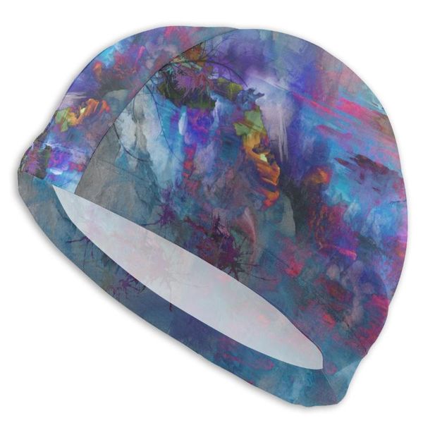 

wide brim hats swimming accessories tie-dye splash paint adults men/women high elastic waterproof pu fabric protect ears long hair cap, Blue;gray