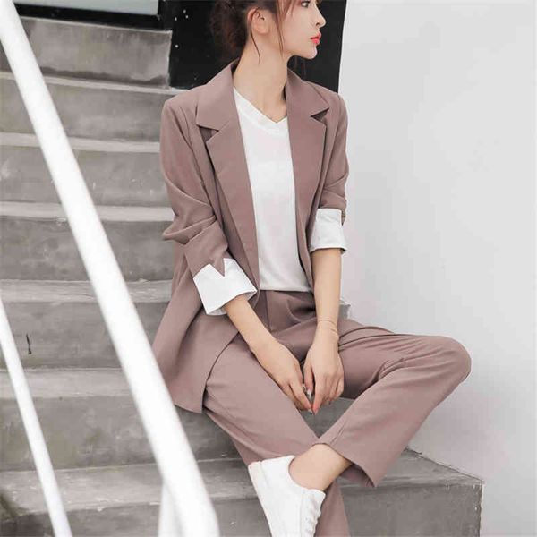 

arrival stylish all match office lady formal blazer+high waist elegant straight pants suits 2 piece sets 210421, White