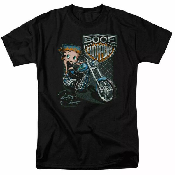 

betty boop choppers t shirt mens licensed cartoon merchandise classic tv black, White;black