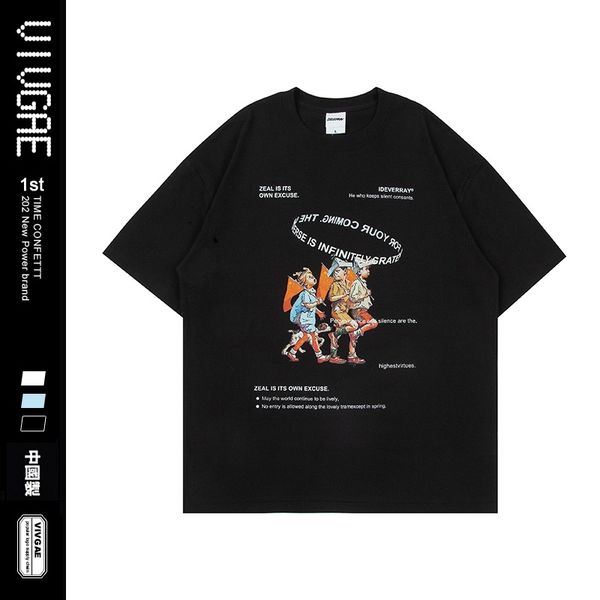 

vivgae fashion brand street cartoon printed short sleeve t-shirt men's hip hop casual t-shirt, White;black