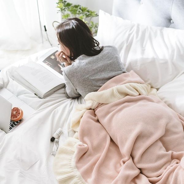 

blankets cotton knitted blanket luxury ruffle solid color japan style throw pink girl room sofa bed comforter