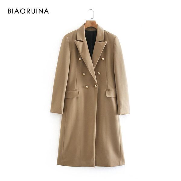 

women's trench coats biaoruina chic buttons double breasted khaki fashion wild turn-down collar street style autumn winter long coat, Tan;black