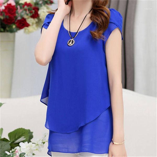 

summer women blouse loose shirt o-neck chiffon female short sleeve plus size 5xl shirts women's blouses &, White