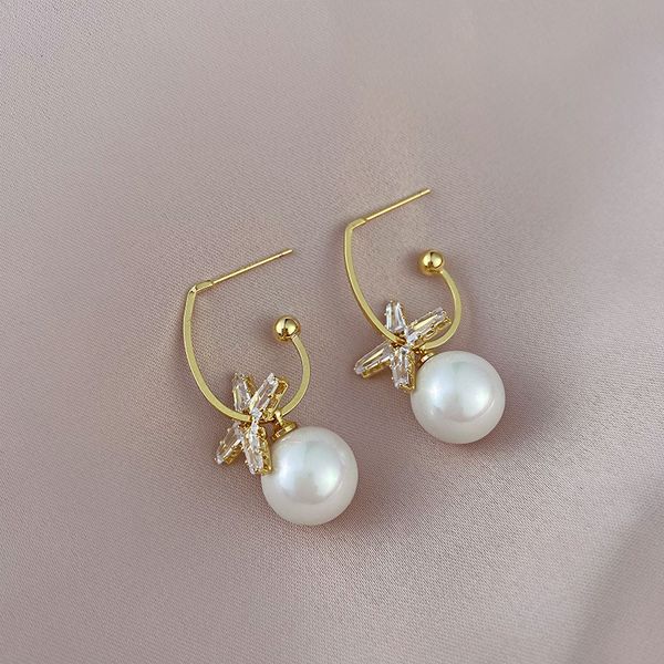

personalized cross zircon pearl earrings for women, Golden