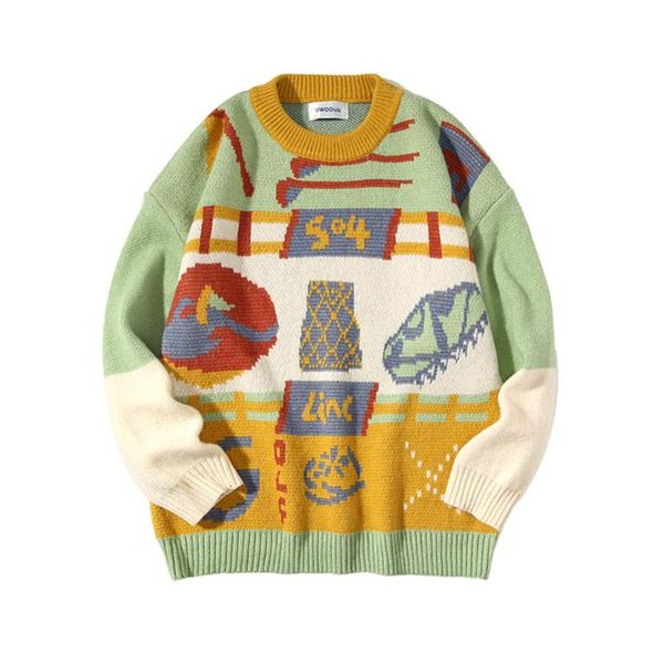 

men's sweaters autumn winter jacquard knitted pullover harajuku jumpers oversize streetwear casual knitwear clothing, White;black