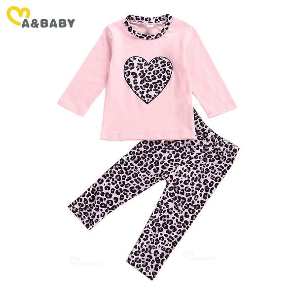 1-6y criança garoto meninas roupas conjunto de leopardo coração camiseta tops calças outfits outono crianças trajes 210515