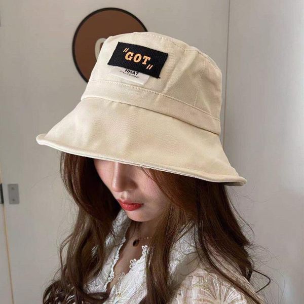 

wide brim hats 2021 letter label bucket hat for women summer sunscreen cotton fisherman outdoor bob simple designer solid color panama, Blue;gray