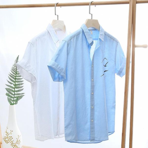 

mens simple printed white linen short sleeve shirt summer clothing casual shirts loose thin men classic men's, White;black