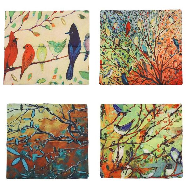 

pillow case set of 4 oil painting vivid birds stands on trees branch decorative throw covers 18 x inch for sofa couch decor bird