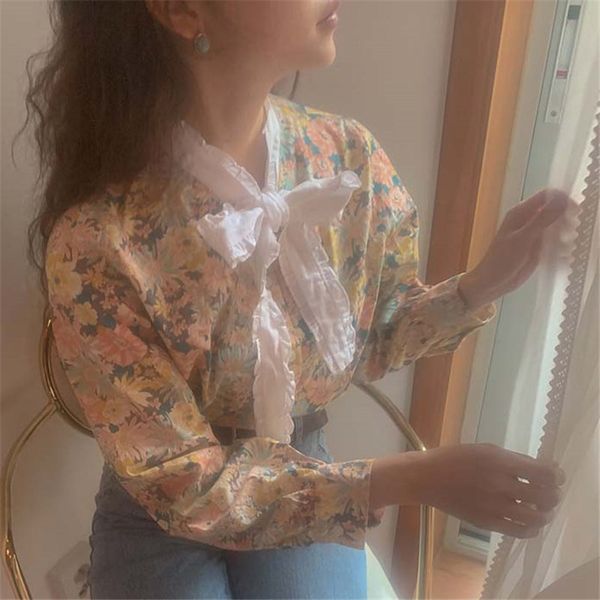 

dress women blouses retro office lady ruffles lace-up high street fresh vintage elegant girls shirts female chic, White