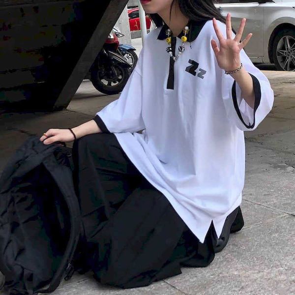 

summer suit female student korean loose japanese short-sleeved polo shirt + elastic waist skirt two-piece preppy style lovely 210526, White